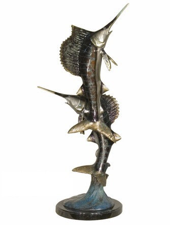 Bronze Sailfish Duo Tabletop Statue 2 - 30”H