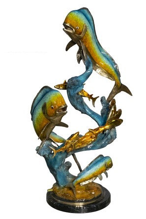 Large Dorado Mahi-Mahi in Ocean Depths Bronze Sculpture