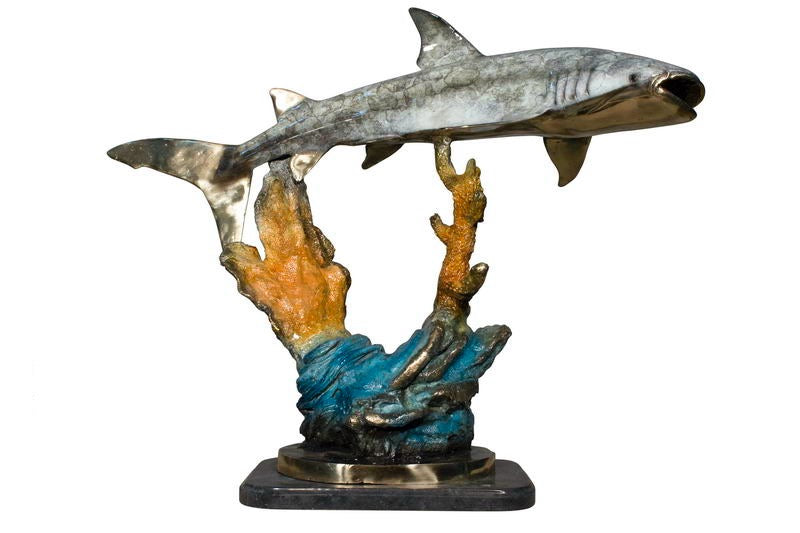 Bronze Shark with Coral Reef Sculpture