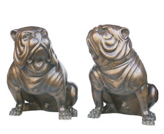 Sitting Bronze Bulldog Statues Pair - 21”H