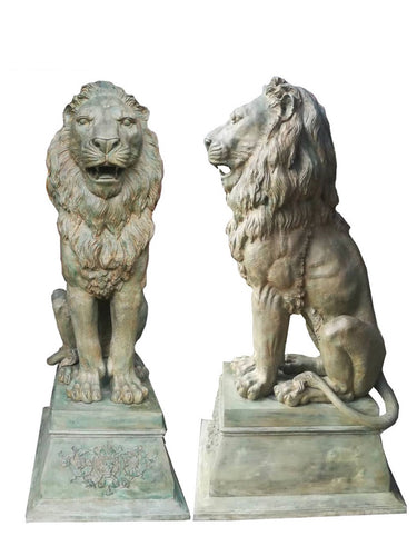Bronze Sitting Roman Lion Statues - 75”H