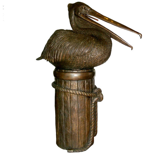 Bronze Large Pelican on Post Fountain Sculpture - 58”H