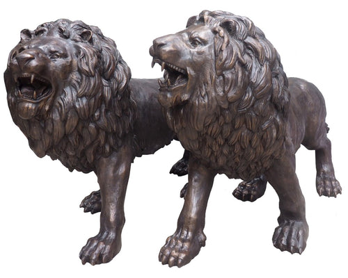 Sicilian Bronze Roaring Lion Statues - 40”H
