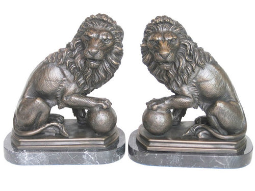 Bronze Lion Sculptures Right and Left Set