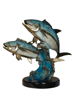 Bronze 2-Tuna Fish Sculpture on Base