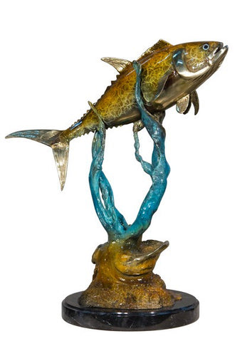 Bronze Colorful Fish Sculpture on Base