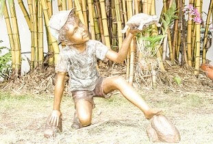 Bronze Boy and Turtle Fountain Statue