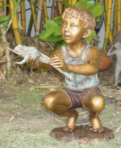 Bronze Boy and Frog Fountain Statue