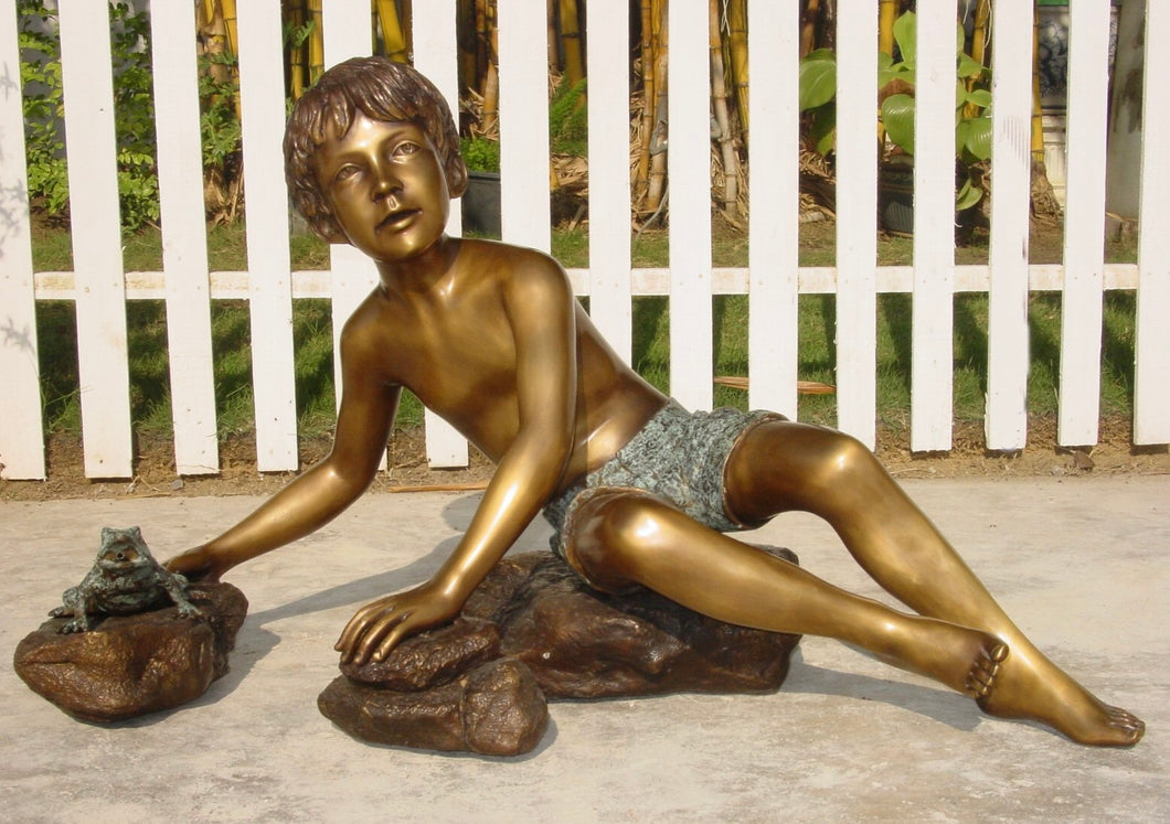 Bronze Boy Holding Frog Fountain Statue