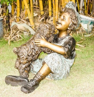 Bronze Boy Playing with His Dog Statue