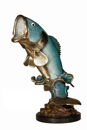 Bronze Sea Bass Sculpture on Marble Base - 20”H