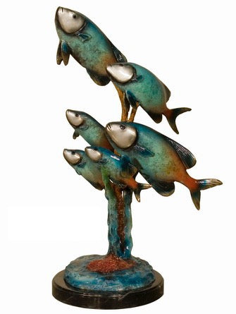 6 Bronze Trout Sculpture on Marble Base - 21”H