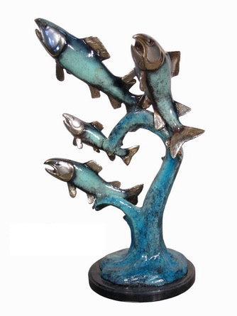 4 Bronze Trout Sculpture on Marble Base - 25”H