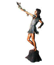 Load image into Gallery viewer, Life Size Girl Holding Bird Bronze Sculpture