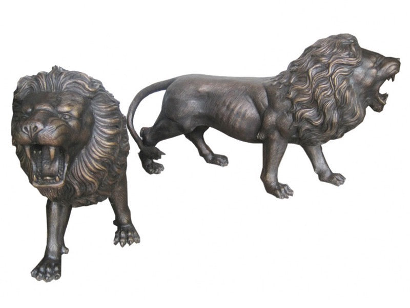 Bronze Roaring Lion Sculptures Pair - 18”H