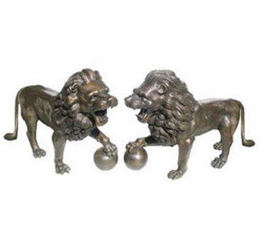 Bronze Standing Lion Statues Pair - 24”H