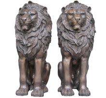 Load image into Gallery viewer, Bronze Life Size Sitting Lion Statues Pair