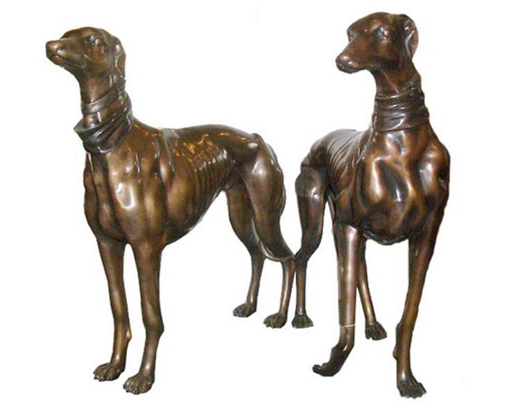 Life Size Bronze Italian Greyhound Sculptures Pair