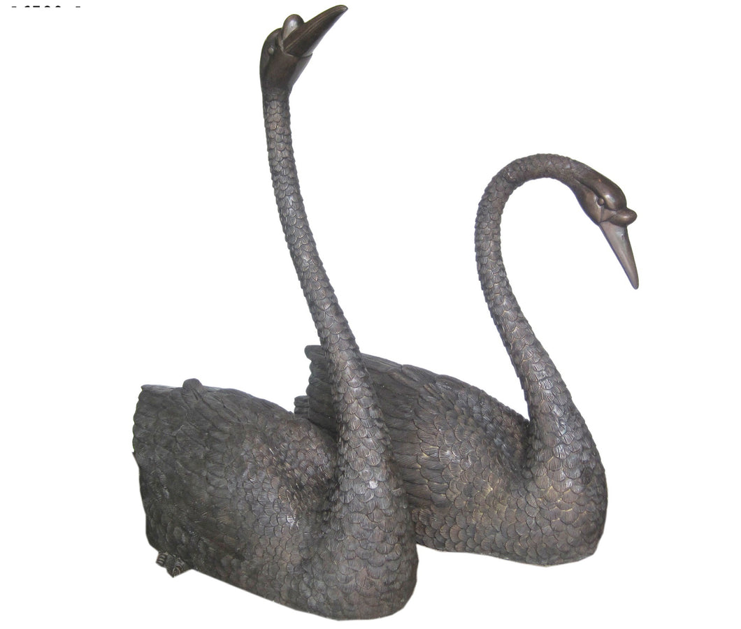 Large Bronze Swan Sculptures Set