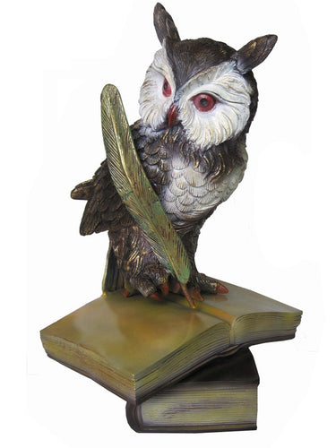 Bronze Reading Owl Statue with Colored Finish