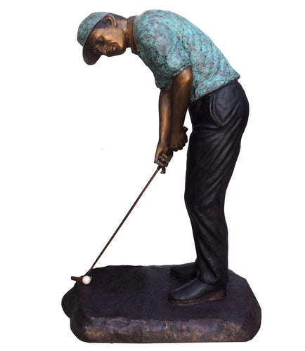 Bronze Male Golfer Statue Putting with Club