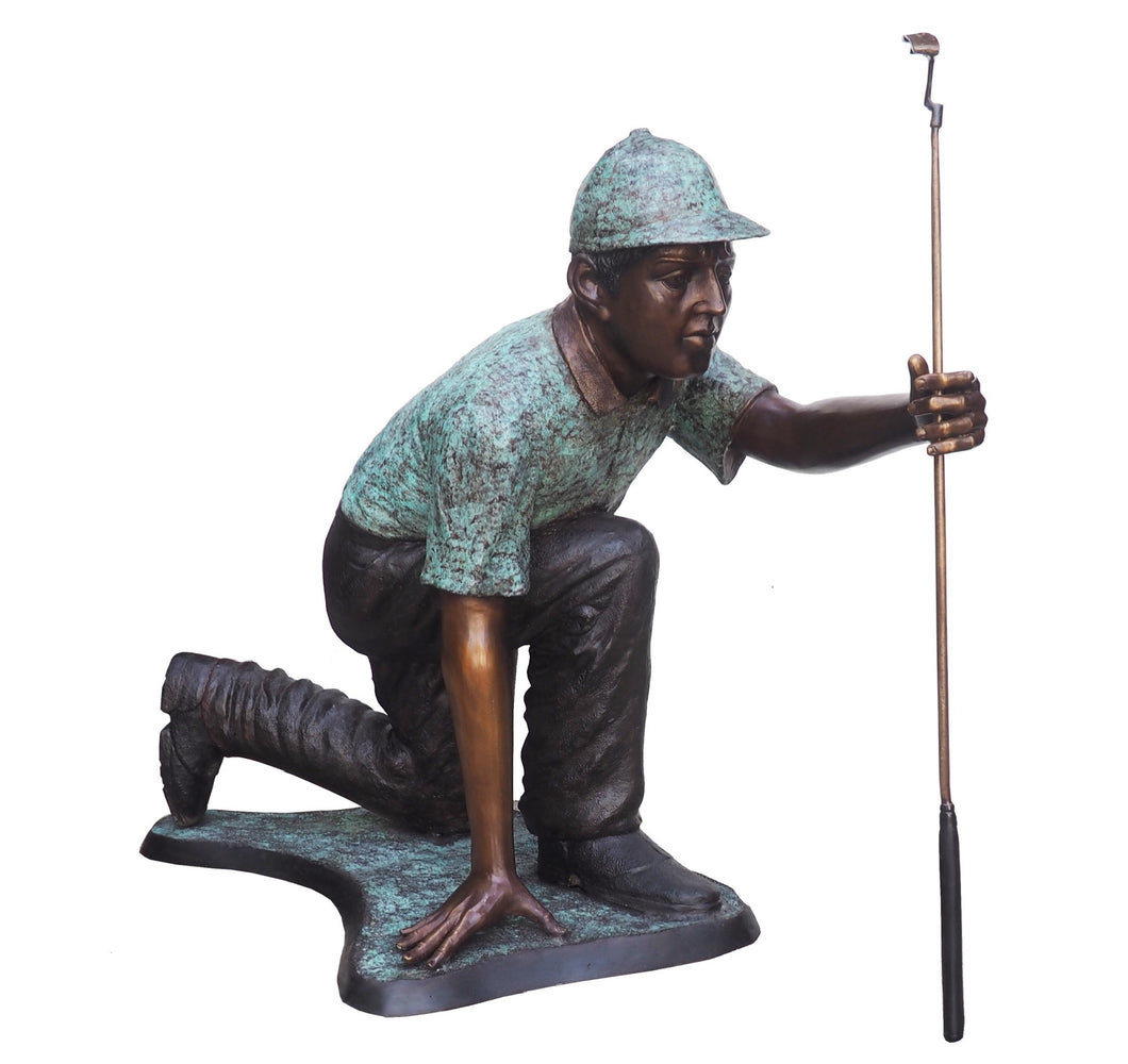 Bronze Kneeling Golfer Man Sculpture