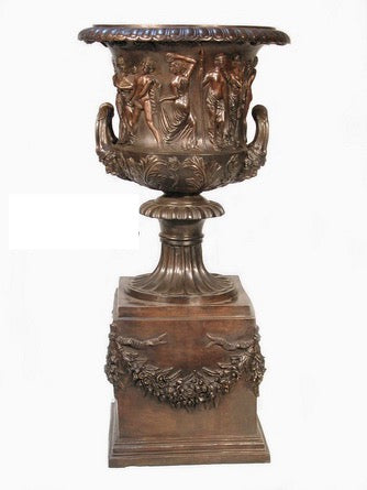 Bronze Roman Urn on Garland Pedestal - 46”H