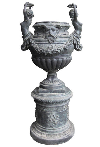 Bronze Bacchus Estate Urn on Pedestal - 84”H