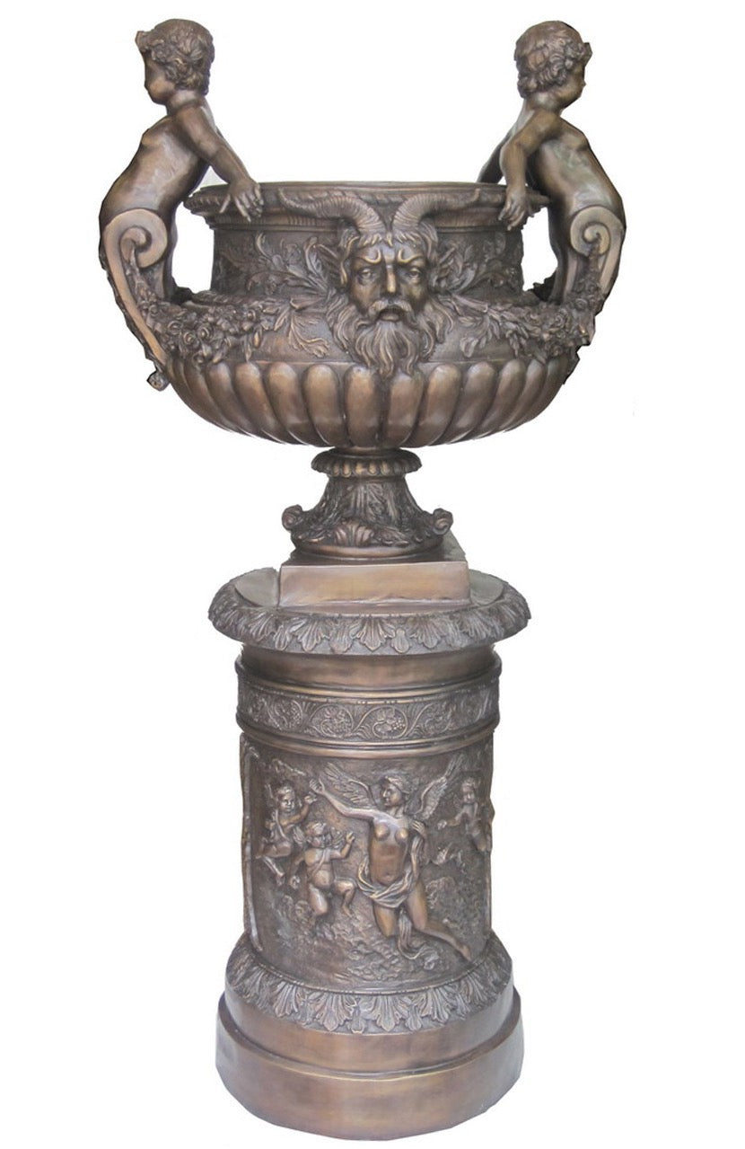 Bronze Bacchus Estate Urn on Pedestal - 59”H