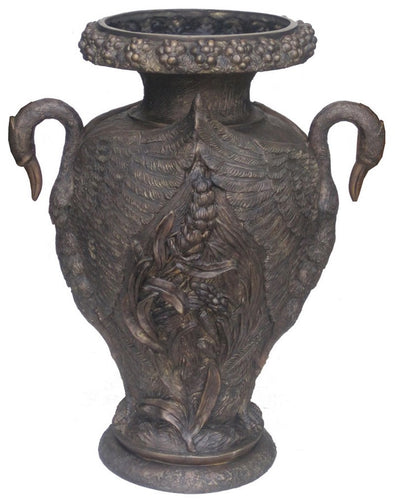 Bronze Swan Garden Urn Planter - 30”H