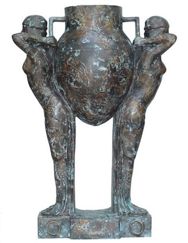 Bronze Women Holding Urn Floor Vase - 27”H