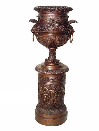 Bronze Angels with Lion Head Floor Vase - 58”H