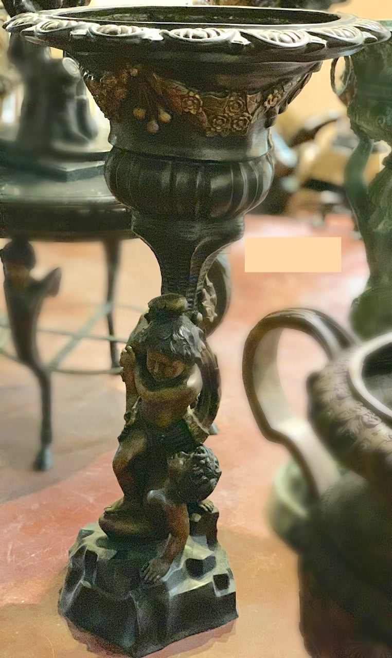 Bronze Cherub Floor Vase - 46”H