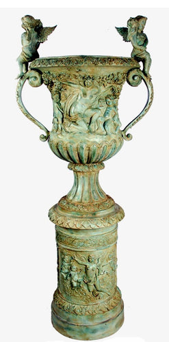 2-Handle Large Bronze Greek Urn on Pedestal - 73”H