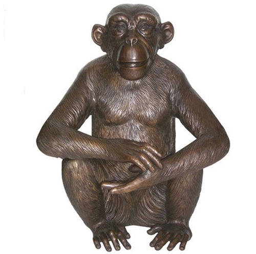 Bronze Chimpanzee Statue - 25”H