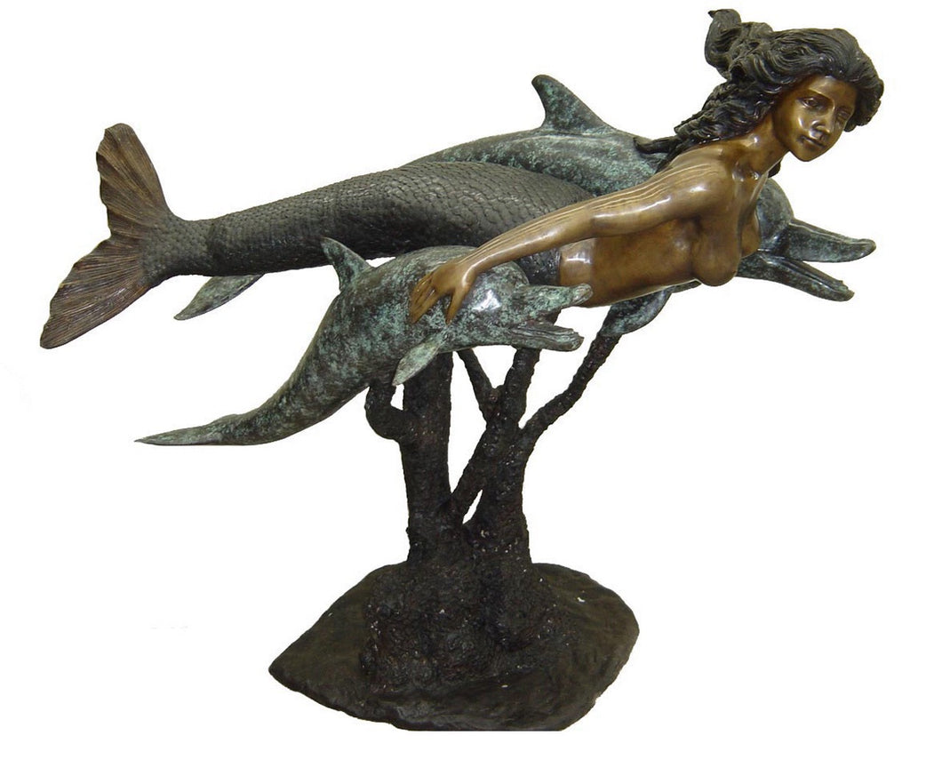 Bronze Mermaid and Dolphins Fountain Statue