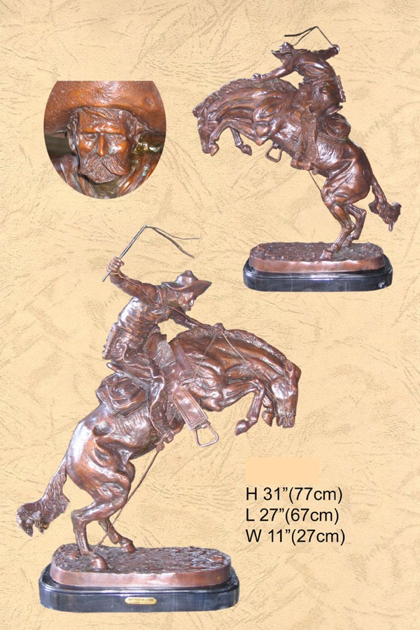 Bronze Bronco Buster Cowboy Statue - 31”H