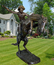 Load image into Gallery viewer, Monumental Bronze Life Size Bronco Buster Cowboy Statue - 104”H