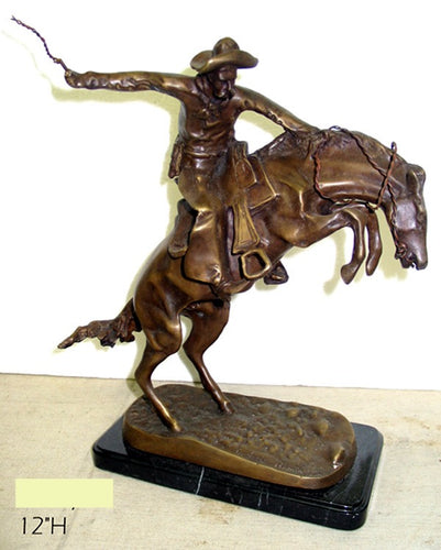 Tabletop Bronze Bronco Buster Cowboy Statue - 12”H