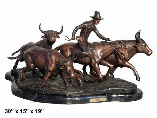 Bronze Stampede Statue by Frederic Remington - 19”H