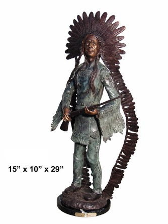 Bronze Native American Indian Statue - 29”H