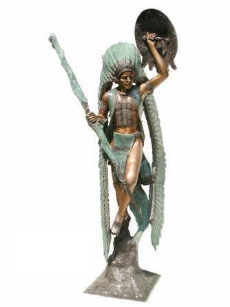 Bronze Native Indian Warrior Statue II - 85”H