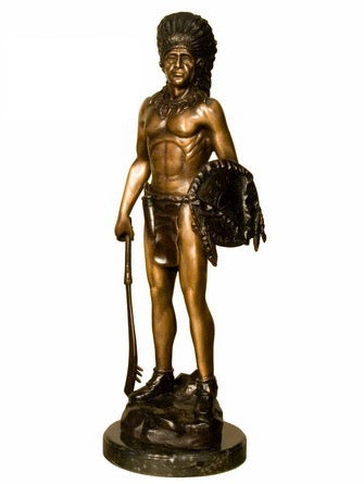 Tabletop Bronze Native Indian Chief Statue - 22”H