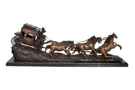 Bronze Stagecoach Statue II by CM Russell