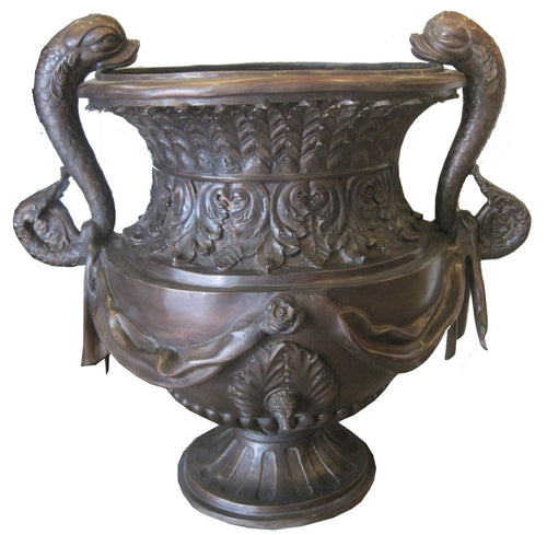 Bronze Garden Urn with Fish Handles - Pair