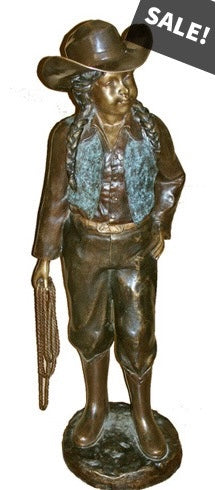 Bronze Cowgirl with Lasso Statue - 44”H