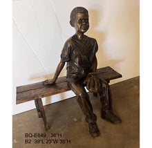 Load image into Gallery viewer, Bronze Baseball Black Boy on a Bench Statue I