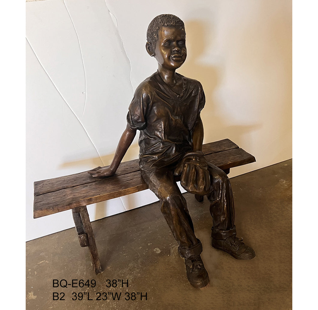 Bronze Baseball Black Boy on a Bench Statue I