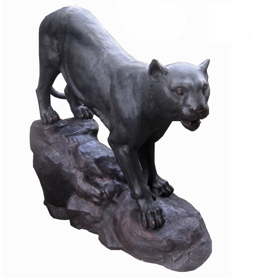 Life Size Bronze Tiger Sculpture on Rock