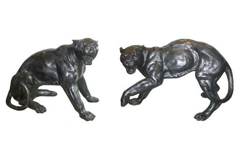 Bronze Large Black Panther Sculptures Pair